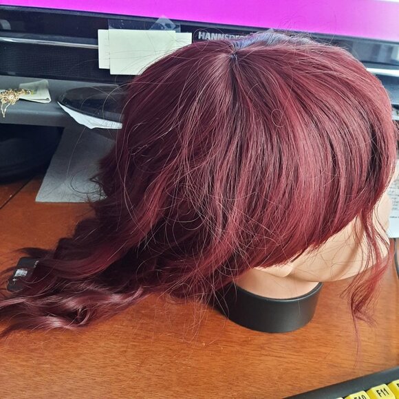 NEW BAG ! 16 Inch Long Aisi Hair Curly Short Bob Wig With Band Wine Red